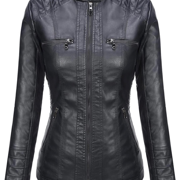 New w/o Tags Tanming Woman’s Removable Hooded Faux Leather Jacket - Picture 3 of 7